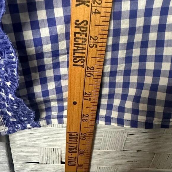 Tablots Royal blue & white gingham button down shirt eyelet lace ruffle front - Picture 7 of 8